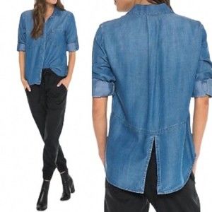 Cloth & Stone Shirt Denim Chambray Blue Button down long Sleeve size S